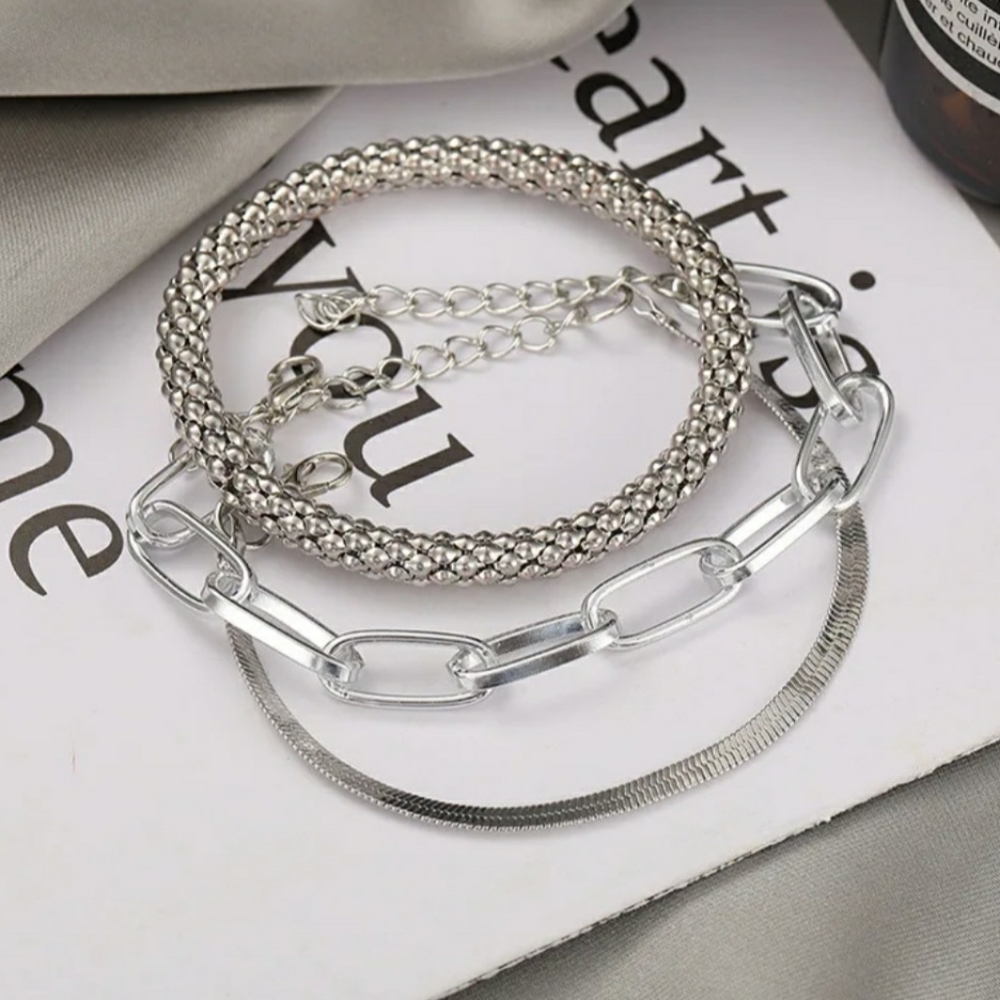 NEW Silver 3-Pc Women's Bracelet Set